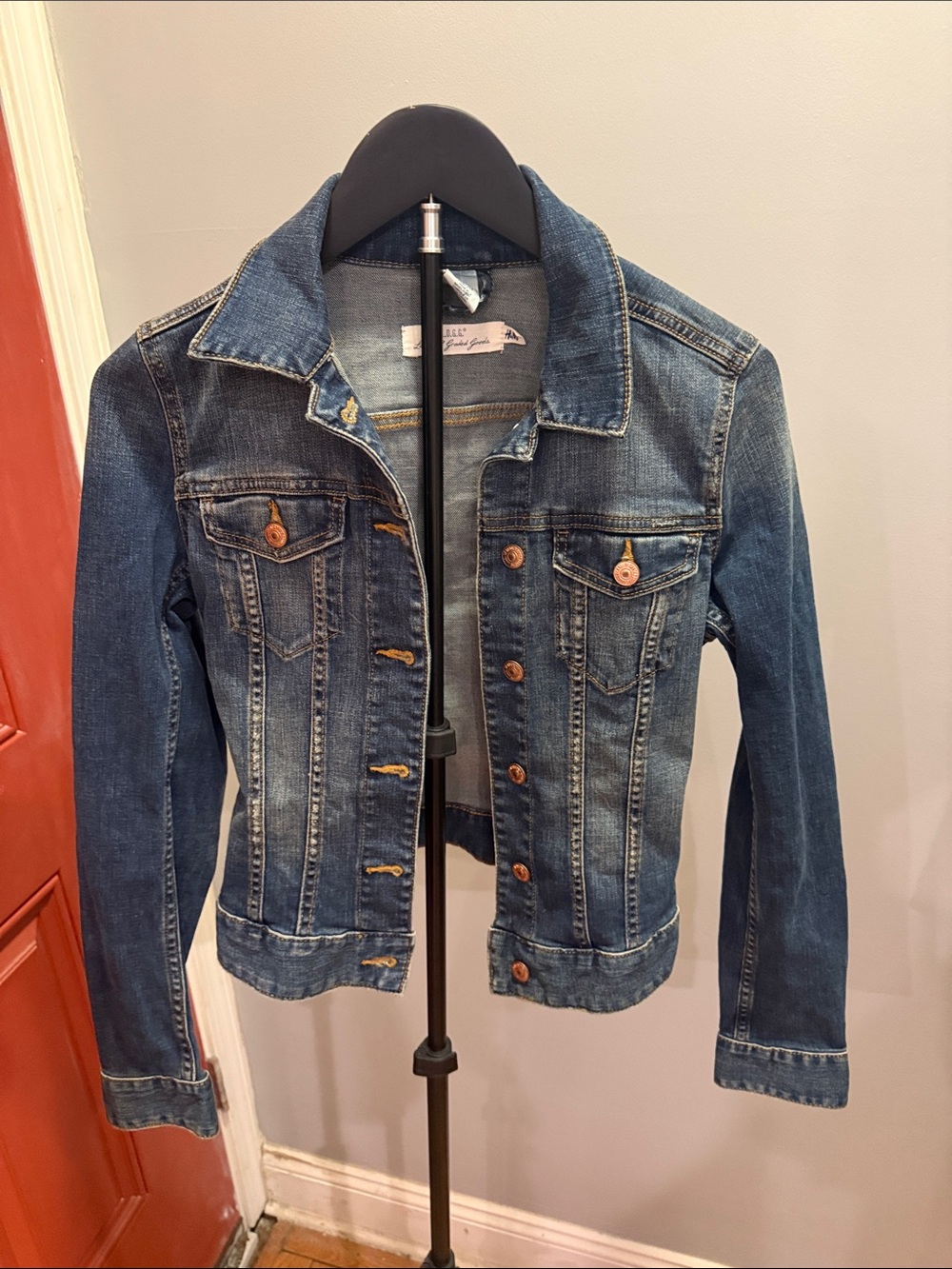H&M Women’s Dark Blue Stretch Denim Jacket - Fitted - Size 2